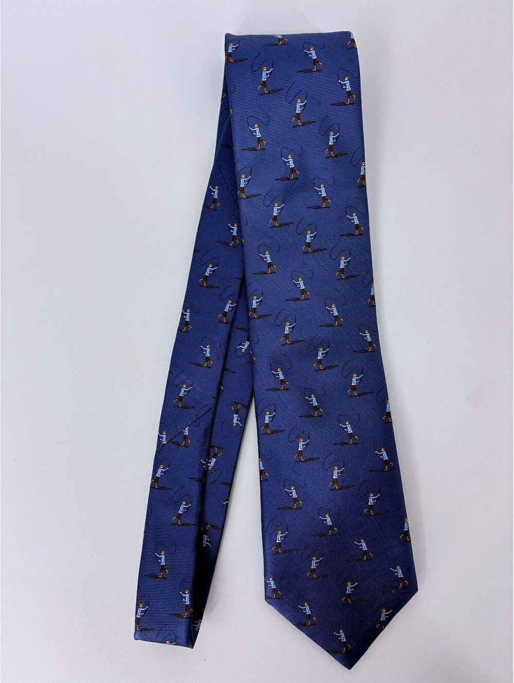 Cremieux Handmade 100% Silk Blue Fly Fishing Patterned Tie